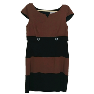 Liz Claiborne Dress Size 16 Petite Brown and Black Cap Sleeve Midi
